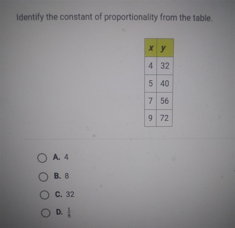 Identify the constant of propertionality from the table. ​-example-1