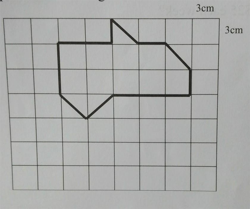 31. Each small square on the grid below is 3cm by 3cm. What is the area of the shape-example-1