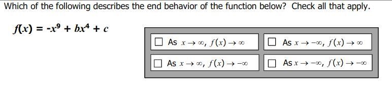 Which of the following describes the end behavior of the function below?-example-1