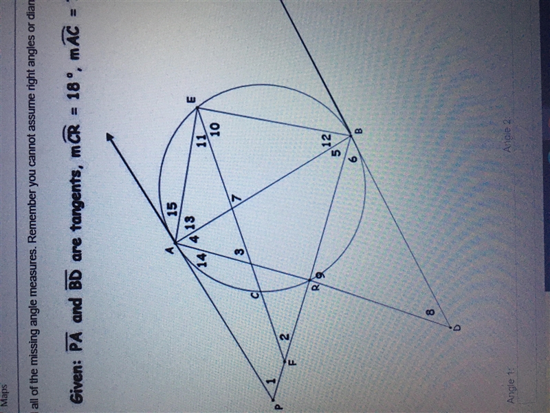 Find all the missing angle measures. Remember you cannot assume right angles of diameters-example-1