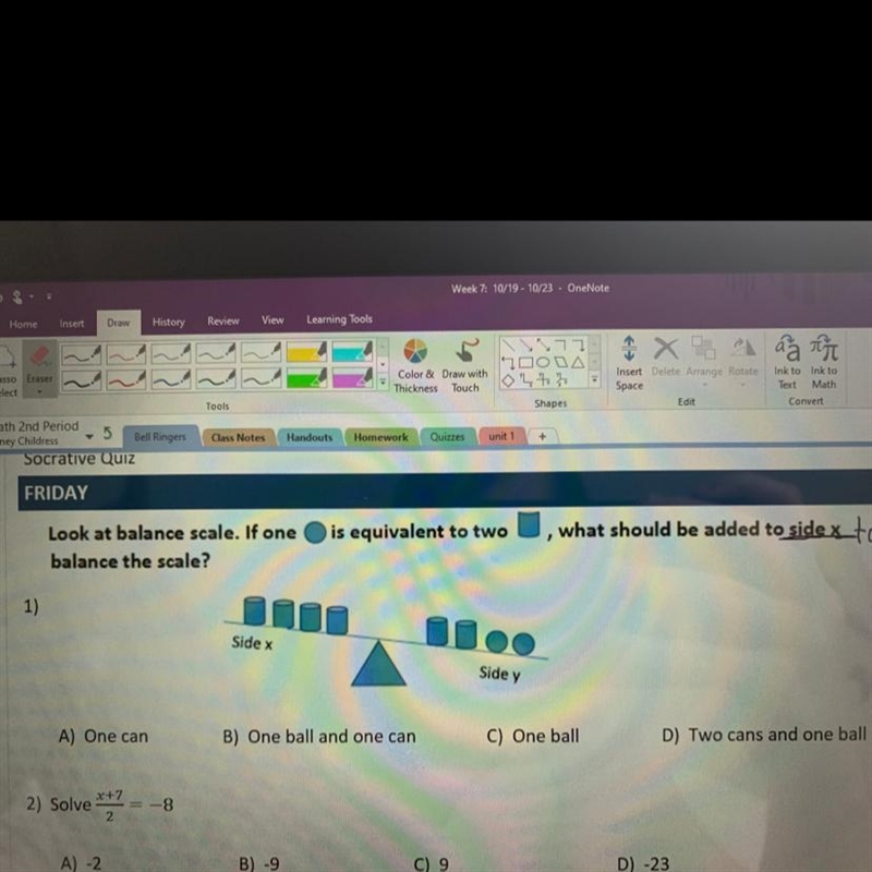 Look at balance scale. If one balance the scale? is equivalent to two what should-example-1