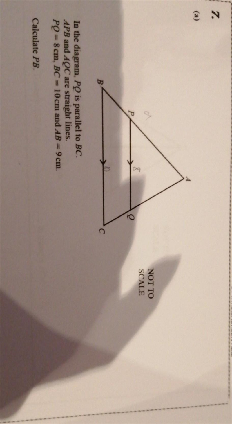 7. NOT TO SCALE 8. Р С B In the diagram. PQ is parallel to BC. APB and AQC are straight-example-1