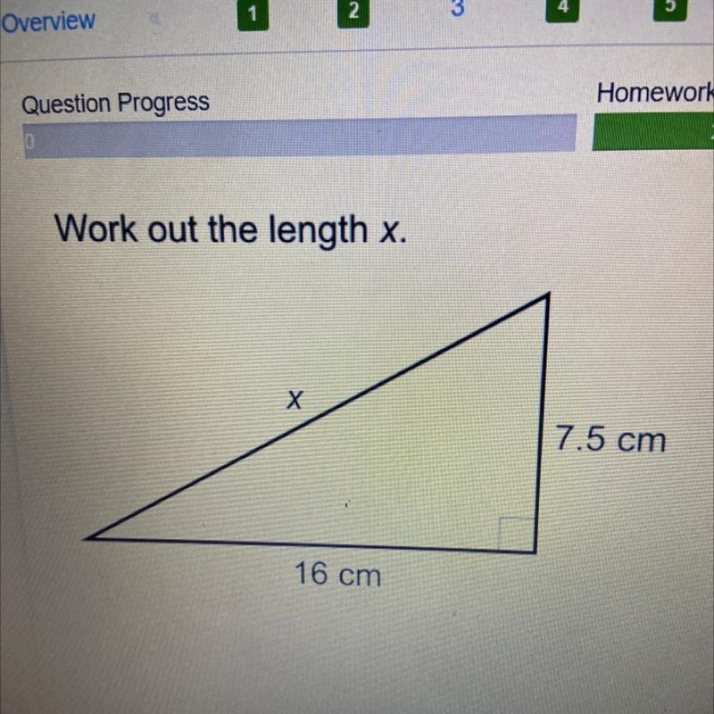 Work out the length x. Х 7.5 cm 16 cm-example-1