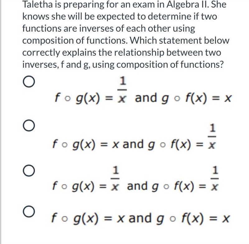 Taletha is preparing for an exam in Algebra II. She knows she will be expected to-example-1