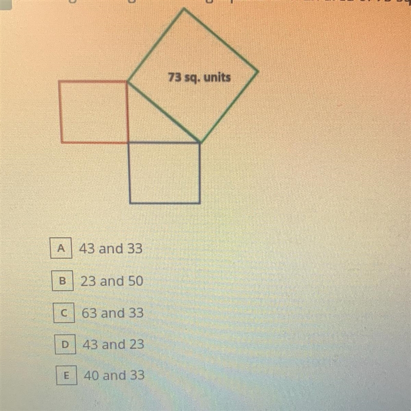 The right triangle has a big square with an area of 73 sq. units . What could the-example-1