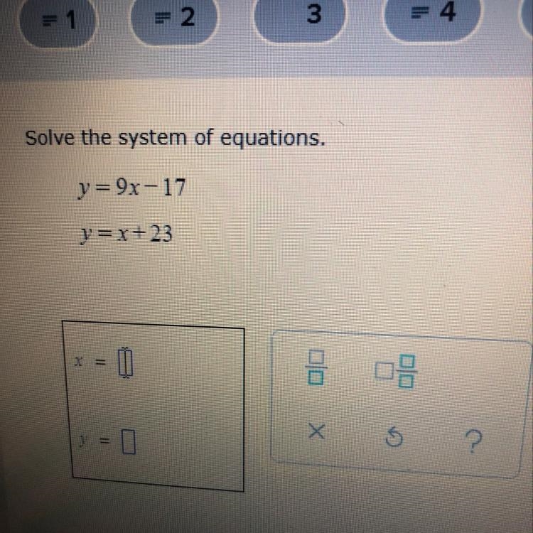 Solve the system of equations. Y=9x-17 y = x + 23-example-1