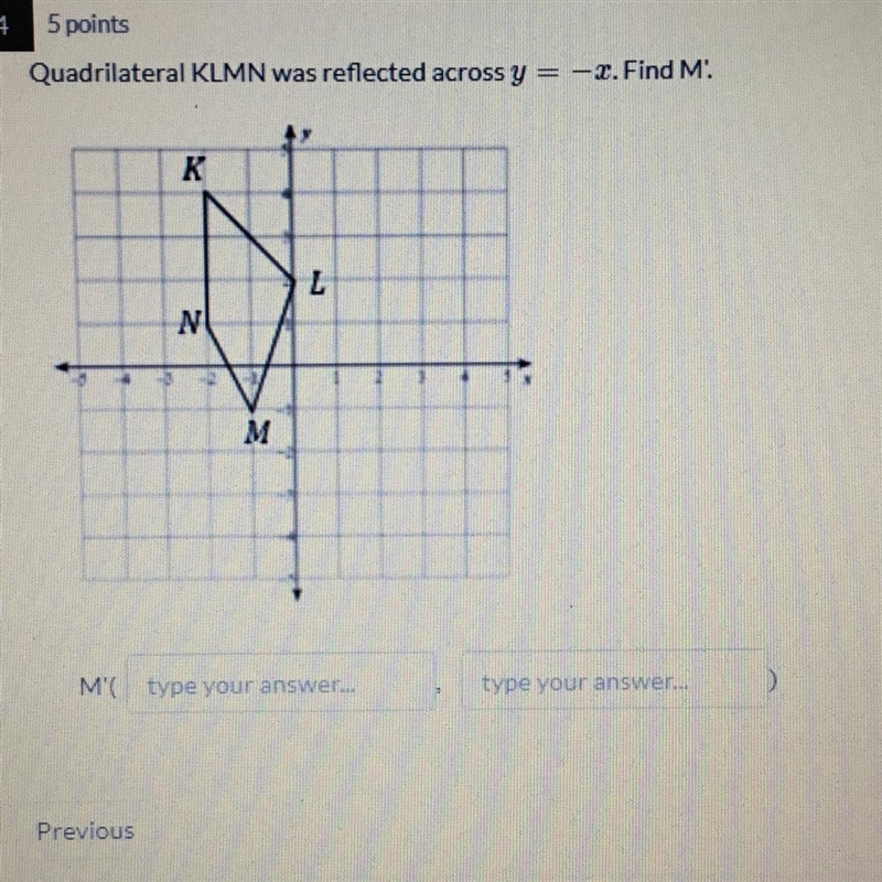 Quadrilateral KLMN was reflected across y = -2. Find M.-example-1