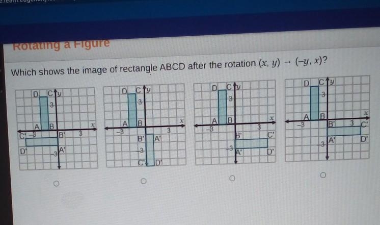 Which shows the image of rectangle ABCD after rotation (x,y) (-y,x)​-example-1