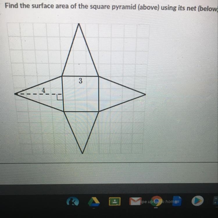 Find the surface area of the square pyramid using its net.-example-1