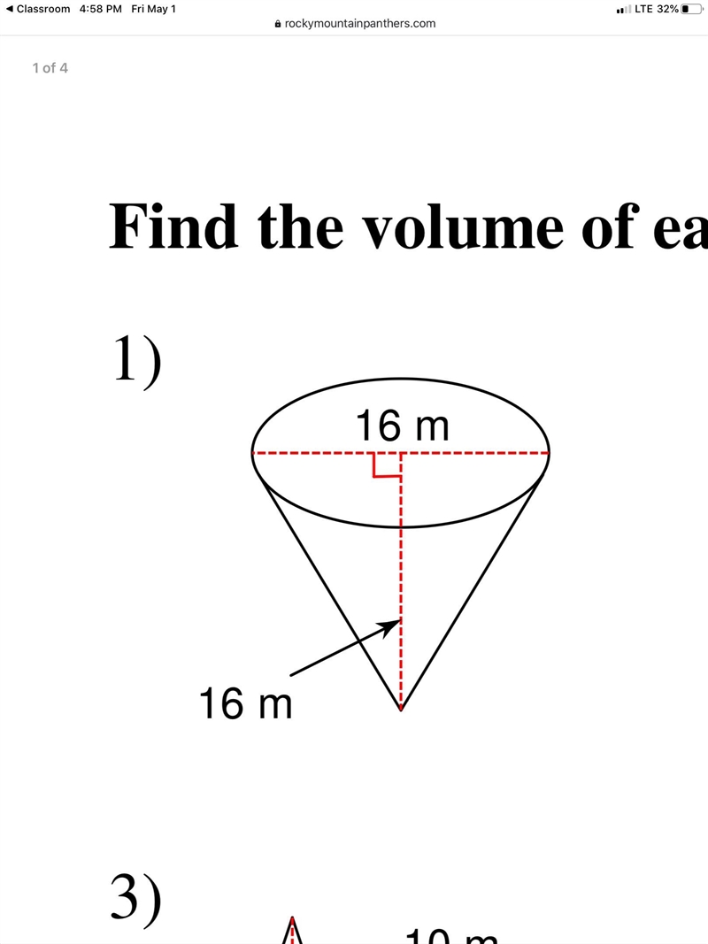 HELPPPP Can someone help me with this math it’s to find the volume of a cone Plz show-example-1