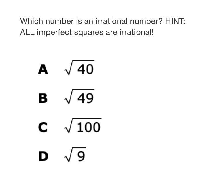 Which one is a irrational number and why ?-example-1