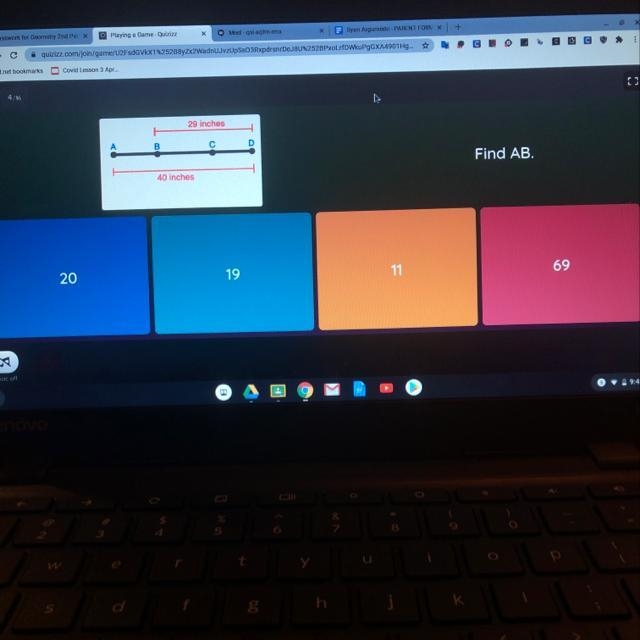 Find AB. 69 20 19 Is a quizizz-example-1