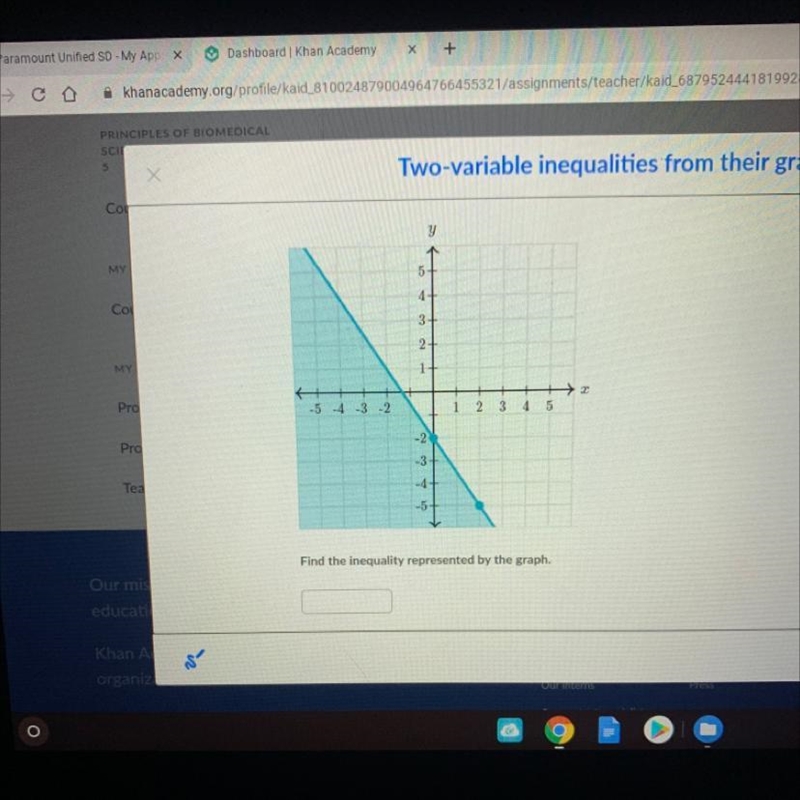 Find the inequalities represented by the graph?-example-1