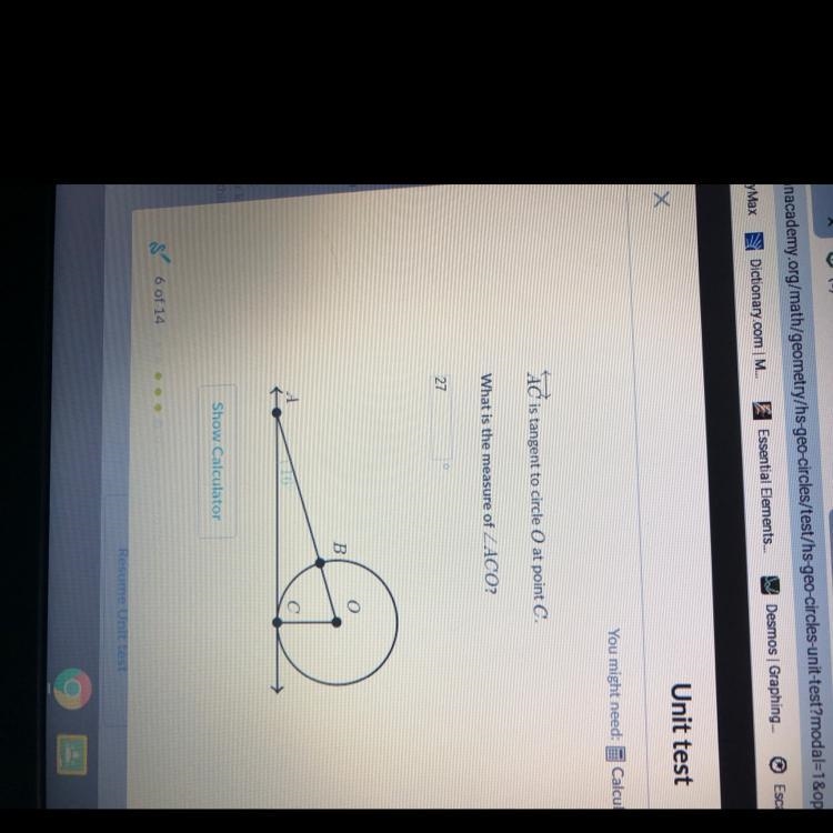 AC is tangent to circle at point C What is the measure of ACO?-example-1