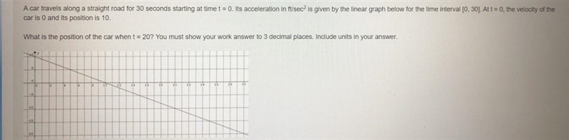 A car travels along a straight road for 30 seconds starting at time t = 0. Its acceleration-example-1