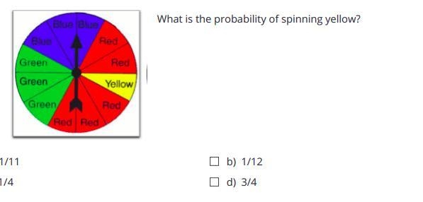 What is the probability of spinning yellow?-example-1