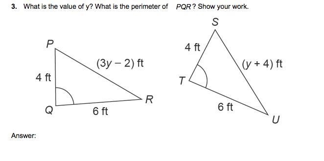 1. What is the value of y? What is the perimeter of ? Show your work.-example-1