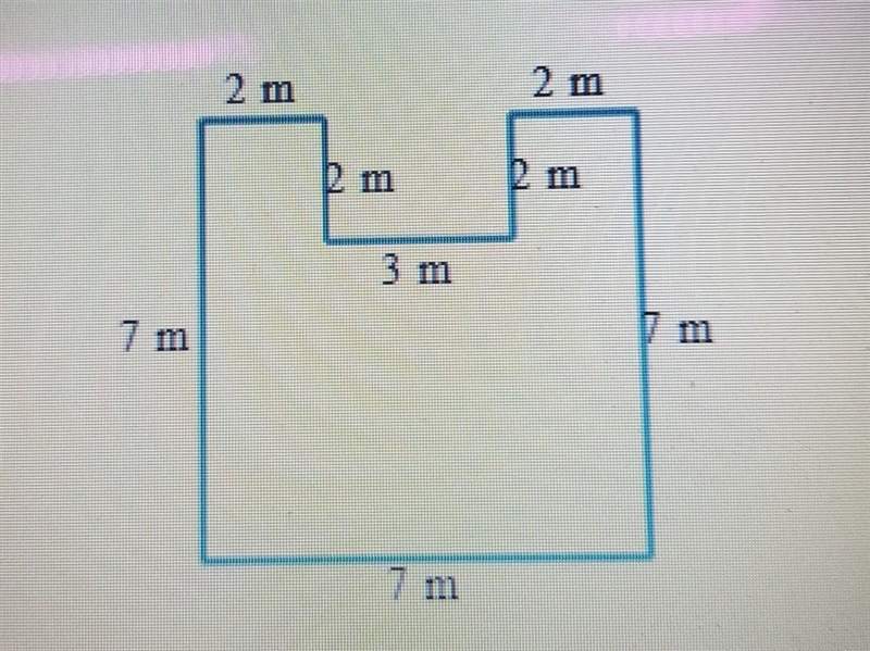 Find the area of the figure. (sides meet at right angles.) 2m 2m 2m 2m 3m 7m 7m 7m-example-1