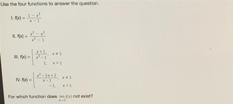 Which function does lim(x->1) not exist?-example-1