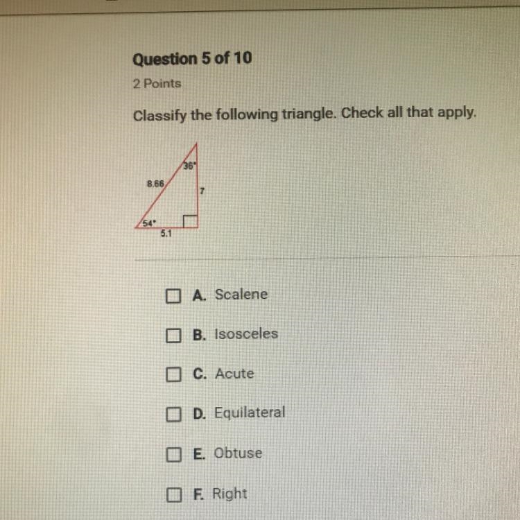 Classify the following triangle. Check all that apply.-example-1