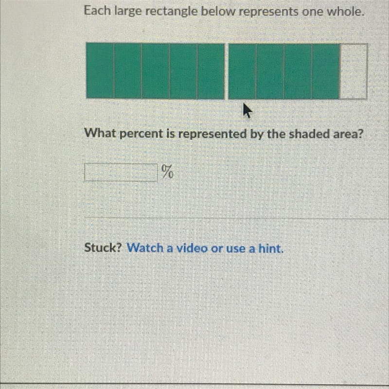 Each large rectangle below represents one whole. What percent is represented by the-example-1