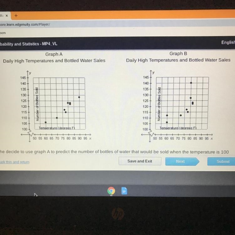 She decide to use graph A to predict the number of bottles of water that would be-example-1