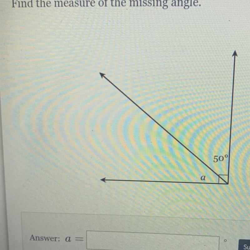 Find the measure of the missing angle a=-example-1