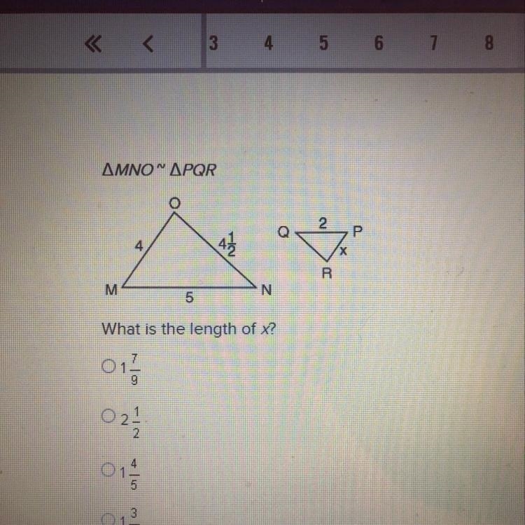 Which is the length of x? 1 7/9 2 1/2 1 1/4 1 3/5-example-1