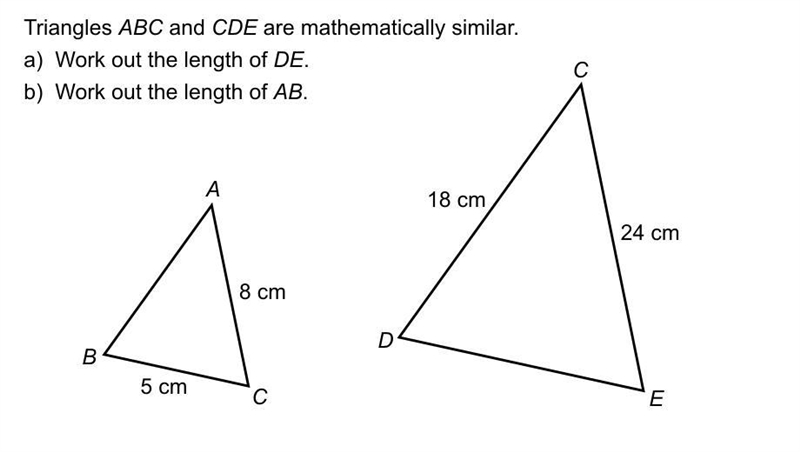 What is the length of DE and the length of AB-example-1