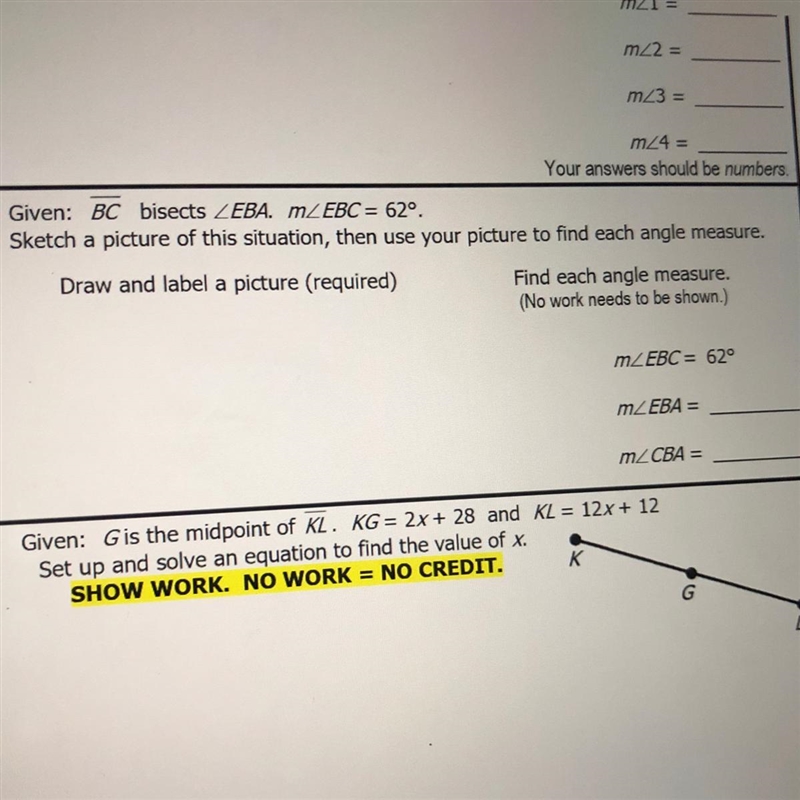 Given: BC bisects EBA. m EBC = 62°. Sketch a picture of this situation, then use your-example-1