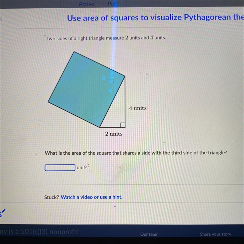 Two sides of a right triangle measure 2 units and 4 units￼.-example-1