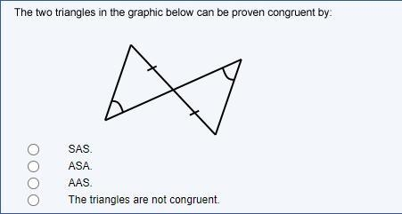 The two triangles in the graphic below can be proven congruent by:-example-1