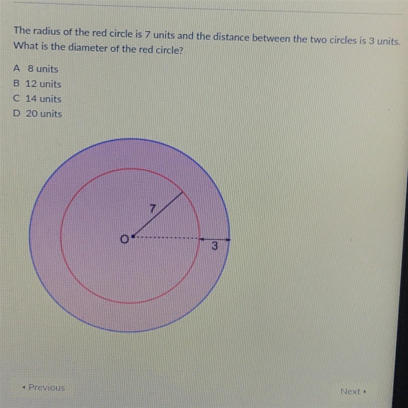 The radius of the red circle is 7 units and the distance between the two circles is-example-1