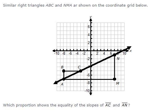 similar right abc and mca are shown on the coordinate grid below. which proportion-example-1