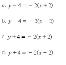 The graph of which equation has a slope of and includes the point Select one:-example-1