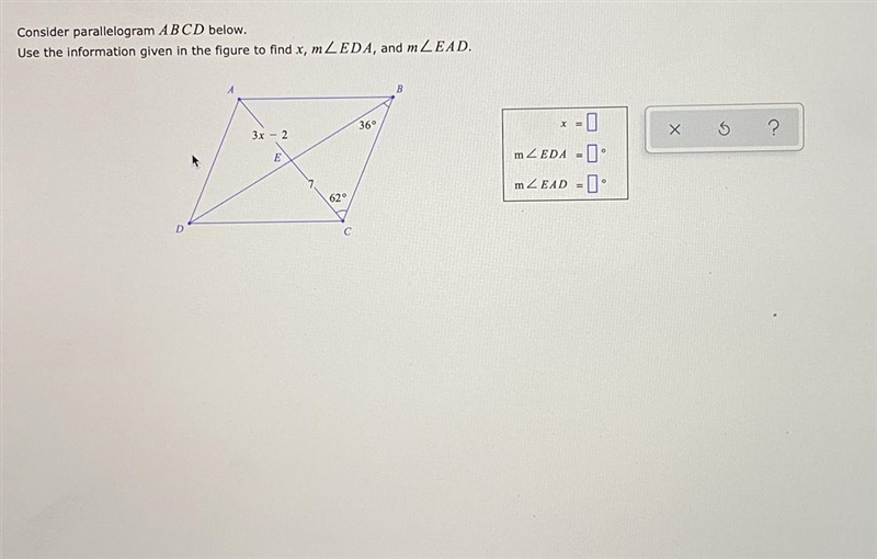 Consider parallelogram ABCD below. Use the information given in the figure to find-example-1