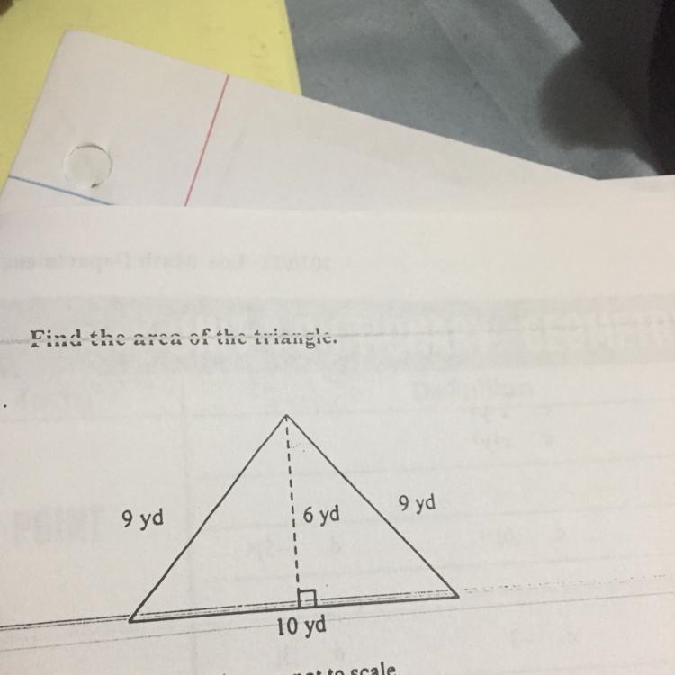 41. Find the area of the triangle. a. 30 yd b. 45 yd c. 28 yd d. 60 yd-example-1