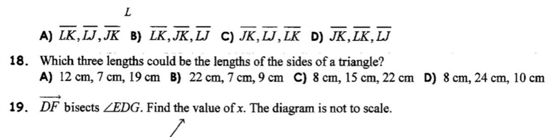 Which three lengths could be the lengths of the sides of a triangle? No. 18 in the-example-1