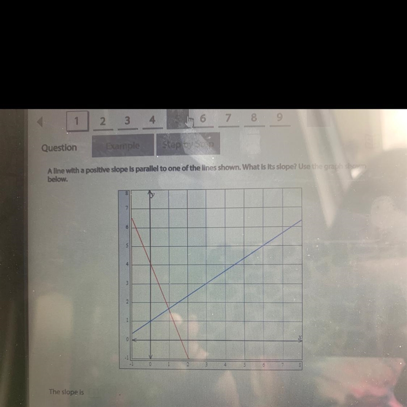 A line with a positive slope is parallrl to one of the lines shown. What is its slope-example-1