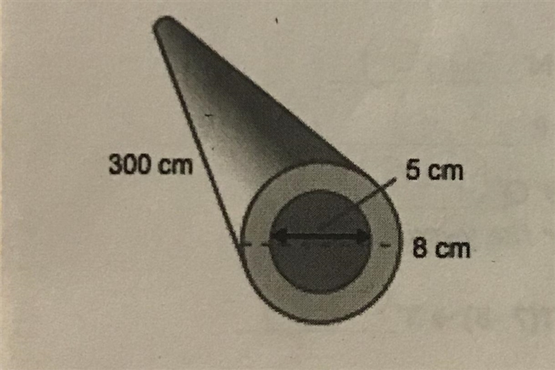 How much material is required to make a pipe that is 300 cm long whose outer diameter-example-1