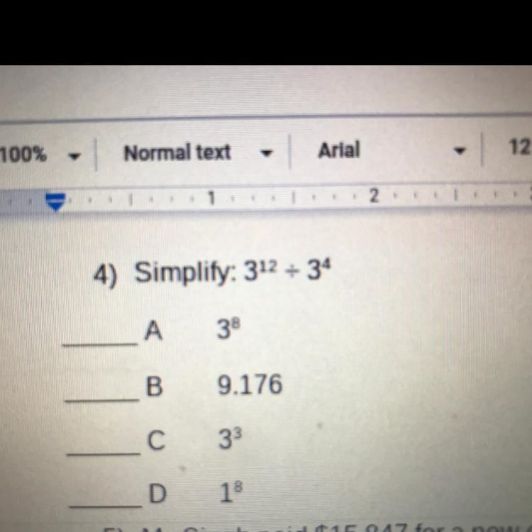 4) Simplify: 312 = 34 A 38 B 9.176 33 18-example-1