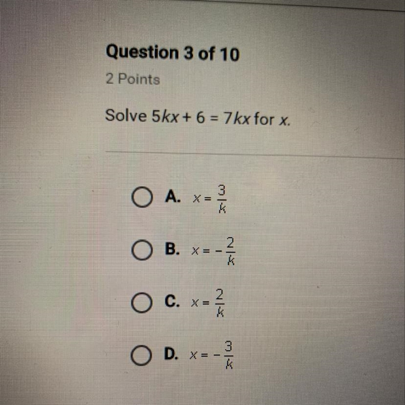 Solve 5kx+ 6=7kx for x-example-1