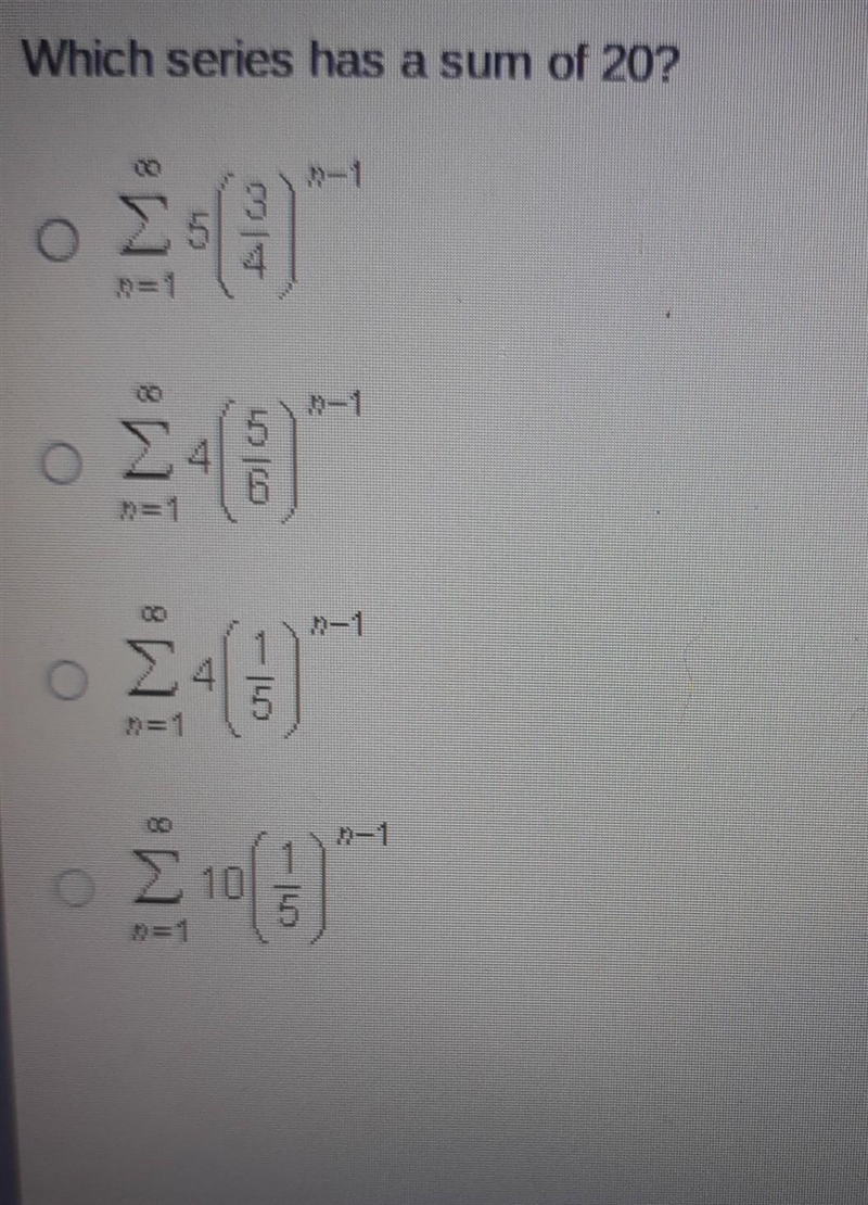 Which series has a sum of 20?​-example-1