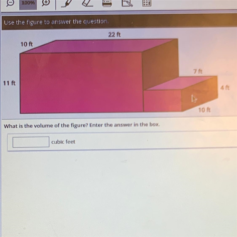 What is the volurne of the figure? Enter the answer in the box. Cubic feet-example-1