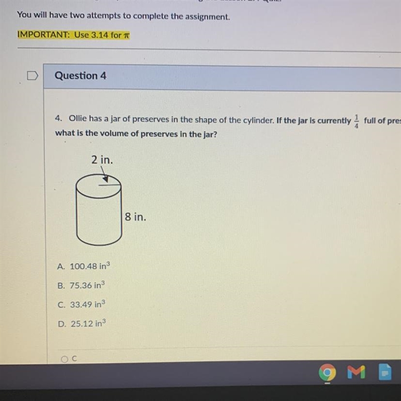 4. Ollie has a jar of preserves in the shape of the cylinder. If the jar is currently-example-1