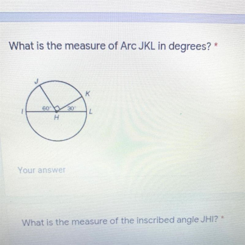 HELP PLEASE!! Measure of Arc JKL in degrees??-example-1