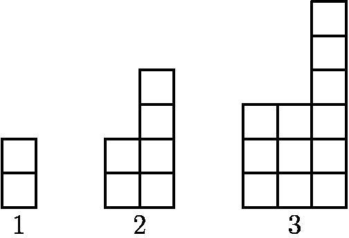 The first three towers in a sequence are shown. The nth tower is formed by stacking-example-1