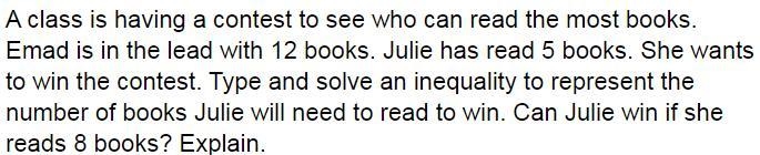 Can Julie win if she reads 8 books-example-1