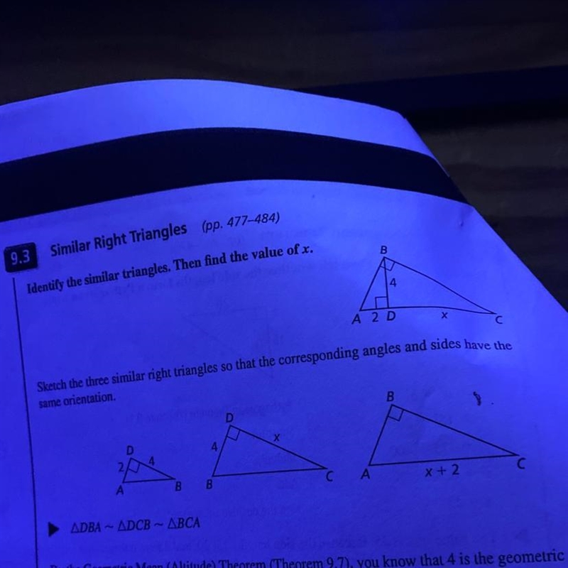 Identify the similar triangles them find the x-example-1