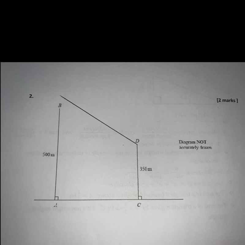 The diagram shows two vertical masts, AB and CD, on horizontal ground. The height-example-1